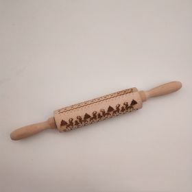 Christmas Reindeer Snowflake Pine Print Wooden Rolling Pin