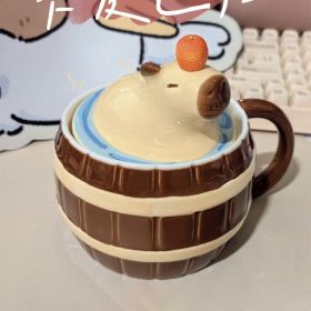 Creative Girl With Cover Spoon Ceramic Cup