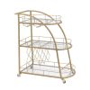 Golden Mobile Bar Cart Serving Wine Cart with Wheels; 3-tier Metal Frame Elegant Wine Rack for Kitchen; Party; Dining Room and Living Room