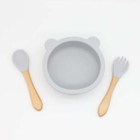 Baby Bear Shape Food Training Silicone Bowl With Spoon Tableware (Size/Age: Average Size (0-8Y), Color: grey)